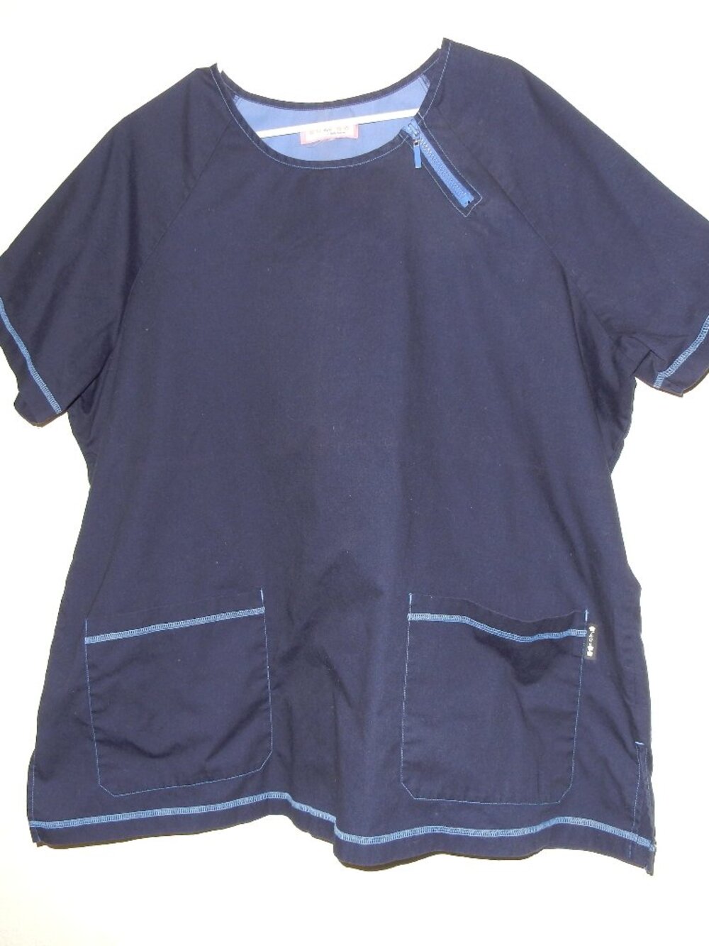 Koi womens plus 3X 4X navy blue scrub top shirt zipper neck medical nurse vet